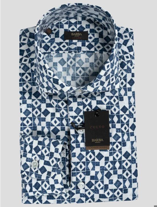Barba Napoli Barba Napoli Blue White Lyocell Cotton Shirt Blue / White 000