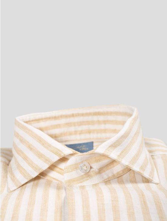 Barba Napoli Barba Napoli Beige White Linen Shirt Beige / White 001