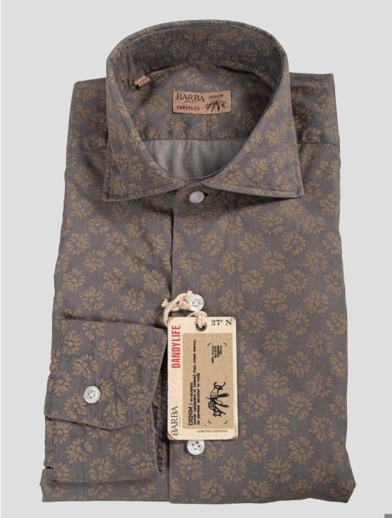 Barba Napoli Barba Napoli Gray Brown Cotton Shirt Gray / Brown 000
