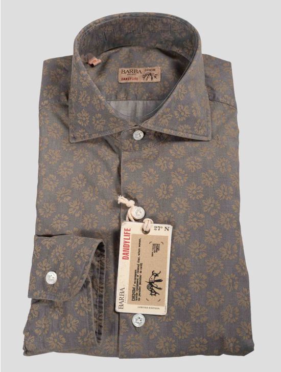 Barba Napoli Barba Napoli Gray Brown Cotton Shirt Gray / Brown 000