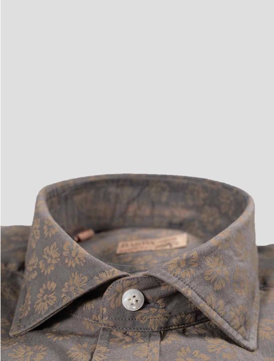 Barba Napoli Barba Napoli Gray Brown Cotton Shirt Gray / Brown 001