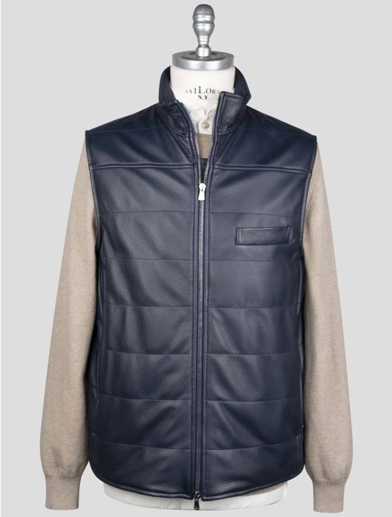 Isaia Isaia Blue Leather Gilet Coat Blue 000