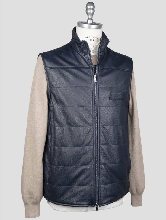 Isaia Isaia Blue Leather Gilet Coat Blue 001