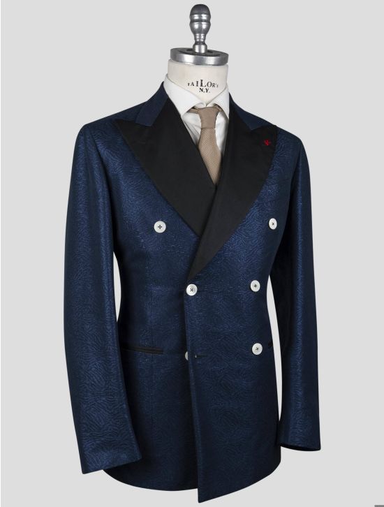 Isaia Isaia Blue Cotton Linen Smoking Blazer Blue 001