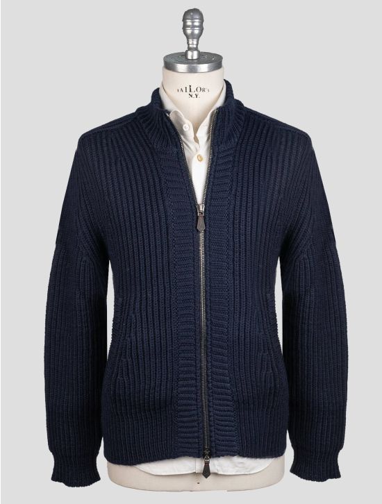 Isaia Isaia Dark Blue Wool Sweater Bomber Dark Blue 000