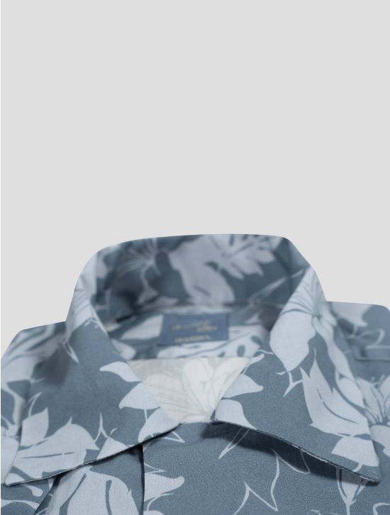Barba Napoli Barba Napoli Blue Cotton Short Sleeve Shirt Blue 001