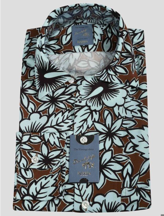 Barba Napoli Barba Napoli Brown Light Blue Viscose Shirt Brown / Light Blue 000