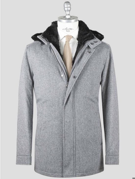 Barba Napoli Barba Napoli Gray Virgin Wool Cashmere with Lapin Fur Overcoat BCY2 Gray 000