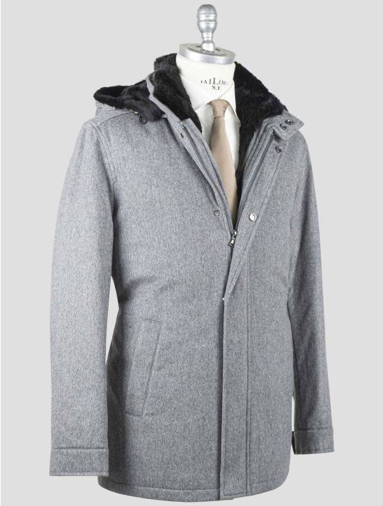 Barba Napoli Barba Napoli Gray Virgin Wool Cashmere with Lapin Fur Overcoat BCY2 Gray 001