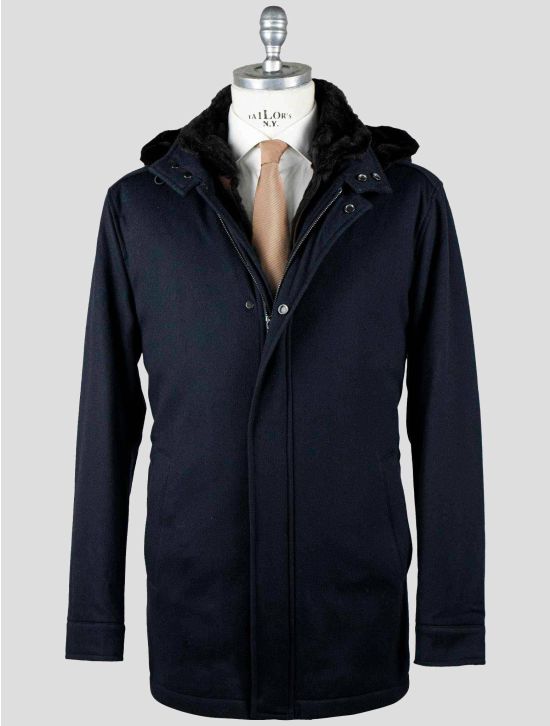 Barba Napoli Barba Napoli Dark Blue Virgin Wool Cashmere with Lapin Fur Overcoat Dark Blue 000
