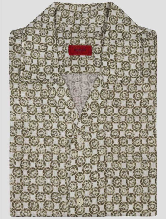 Isaia Isaia Green White Linen Short Sleeve shirt Green / white 000