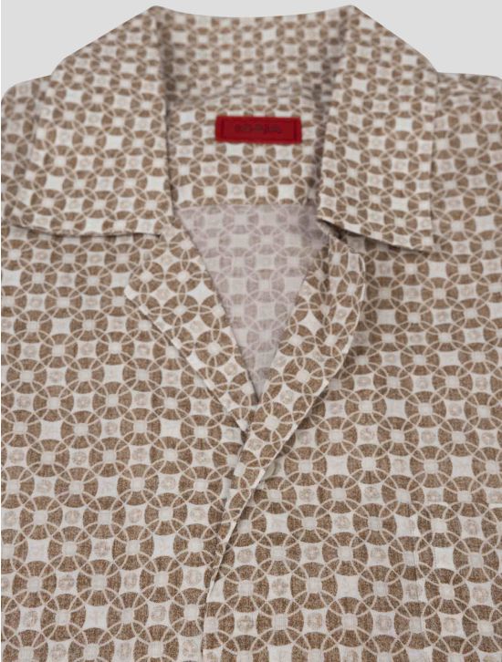 Isaia Isaia Orange White Linen Short Sleeve shirt Orange / White 001