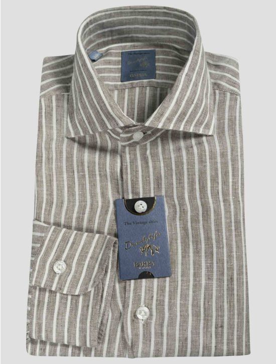 Barba Napoli Barba Napoli Brown White Linen Shirt Brown / White 000