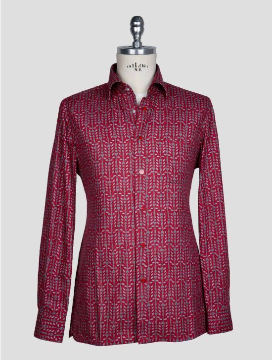 Kiton Burgundy Gray Cotton Shirt 1