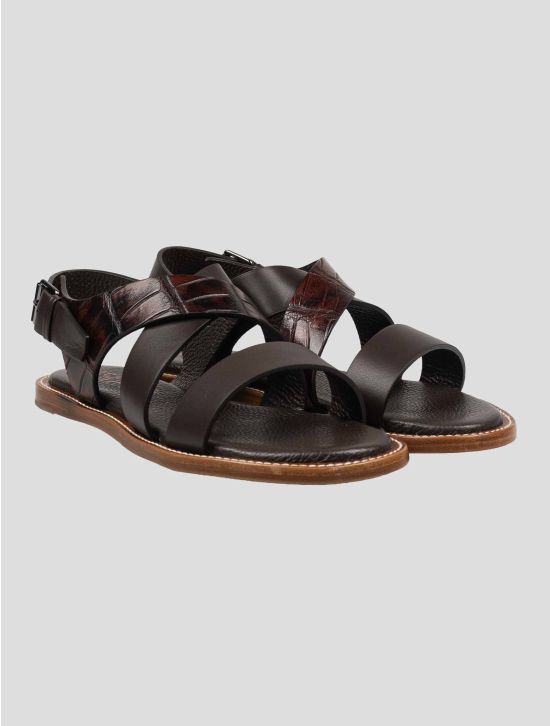 Isaia Isaia Brown Leather Leather Crocodile Sandals Brown 000