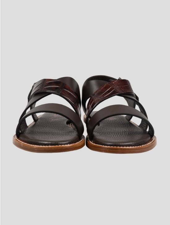 Isaia Isaia Brown Leather Leather Crocodile Sandals Brown 001