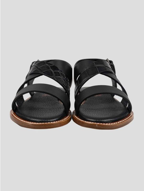 Isaia Isaia Black Leather Leather Crocodile Sandals Black 001