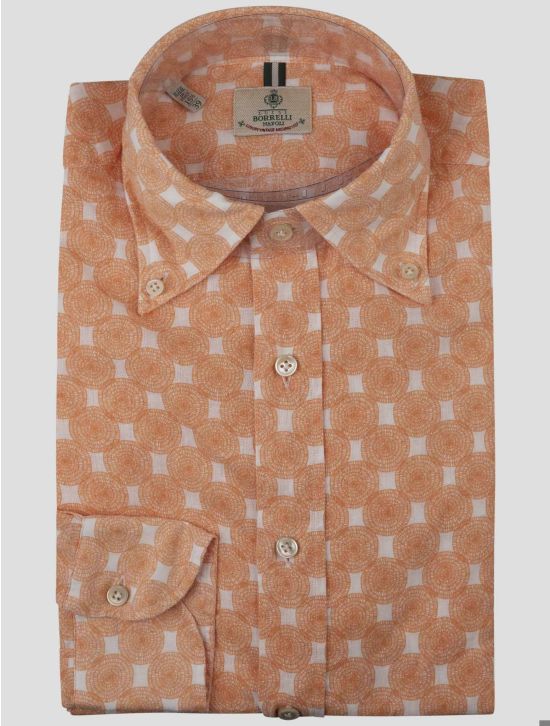 Luigi Borrelli Luigi Borrelli Orange White Cotton Linen Shirt Orange / White 000