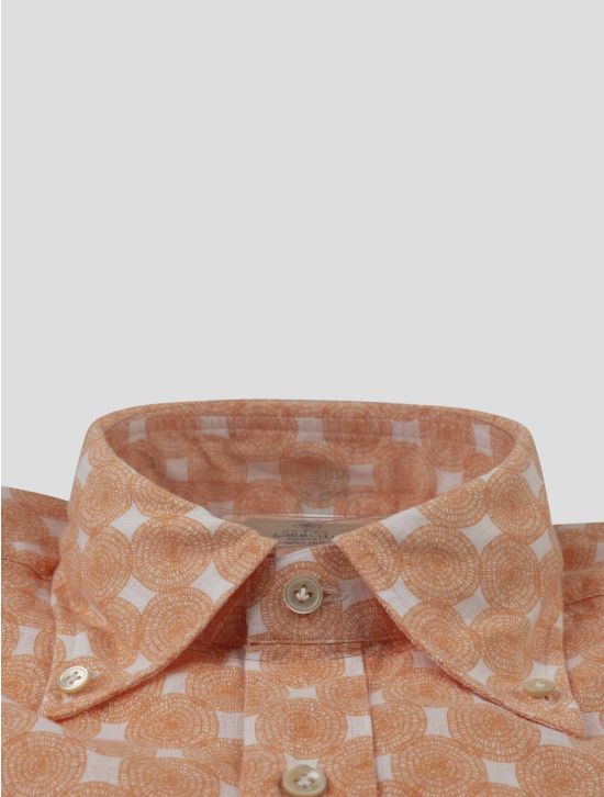Luigi Borrelli Luigi Borrelli Orange White Cotton Linen Shirt Orange / White 001