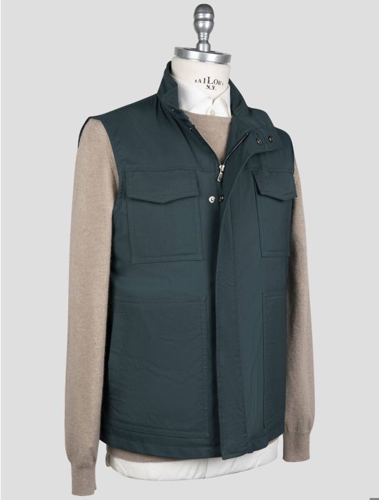 Isaia Isaia Green Wool Pa Silk Ea Gilet Coat Green 001
