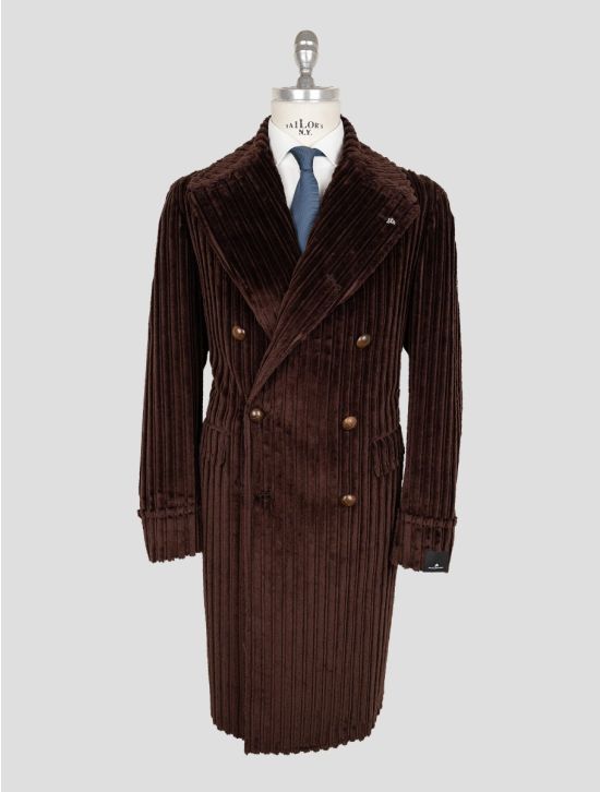 Tagliatore Brown Cotton Double Breasted Velvet Overcoat