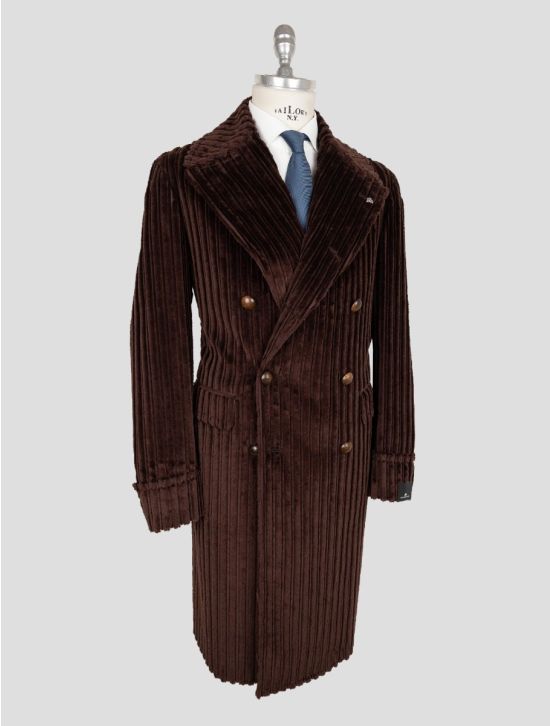 Tagliatore Brown Cotton Double Breasted Velvet Overcoat
