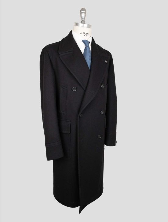 Tagliatore Black Wool Pa Cashmere Overcoat