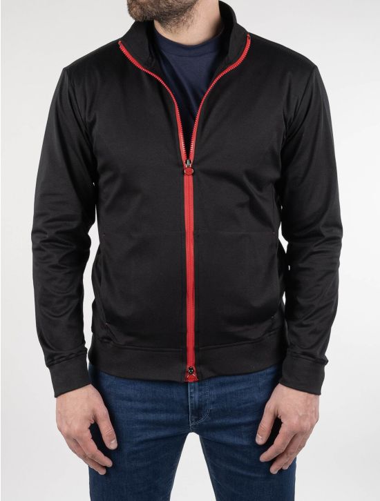 Kiton Kiton Black Cotton Coat RED_STITCH Black 000