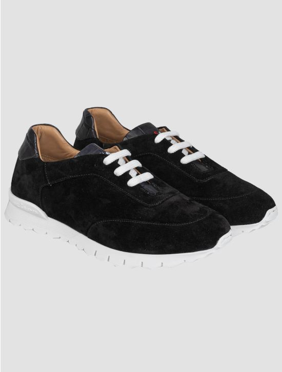 Kiton Kiton Black Leather Suede Leather Crocodile Sneakers Black 000
