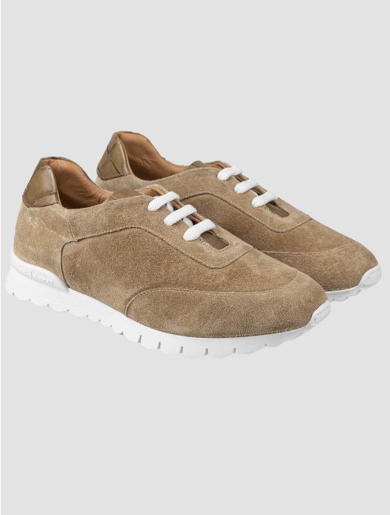 Kiton Kiton Beige Leather Crocodile Leather Suede Sneakers Beige 000
