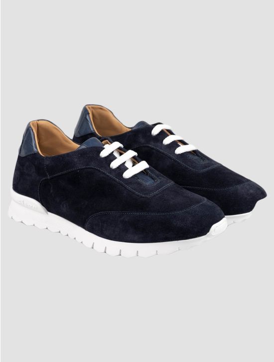 Kiton Kiton Blue Leather Suede Leather Crocodile Sneakers Blue 000