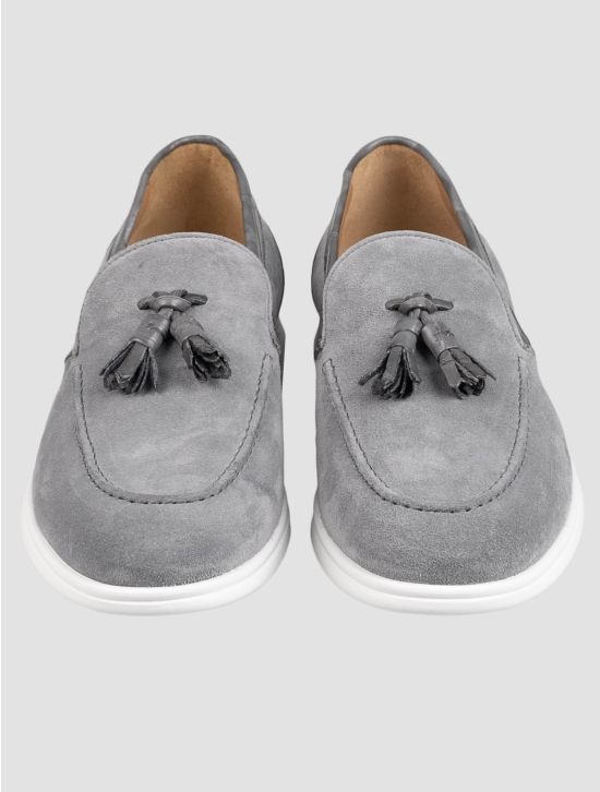 Kiton Kiton Gray Leather Suede Leather Crocodile Loafers Gray 001