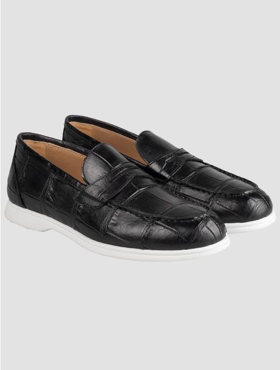 Kiton Kiton Black Leather Crocodile Loafers Black 000