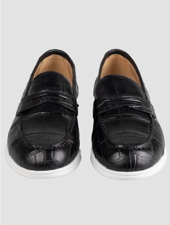 Kiton Kiton Black Leather Crocodile Loafers Black 001