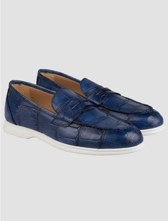 Kiton Kiton Blue Leather Crocodile Loafers Blue 000