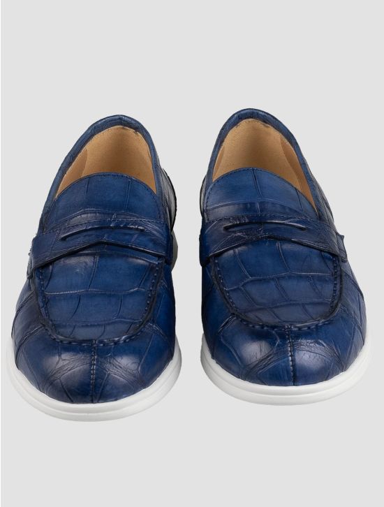 Kiton Kiton Blue Leather Crocodile Loafers Blue 001