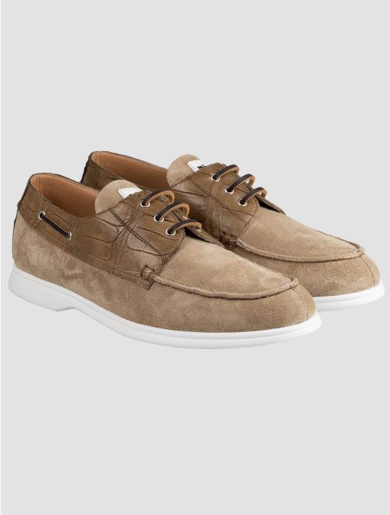 Kiton Kiton Beige Leather Crocodile Leather Suede Loafers Beige 000