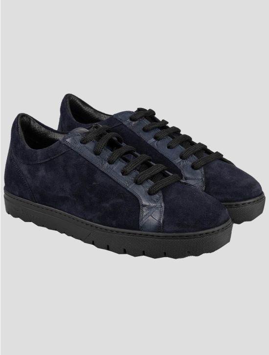 Kiton Kiton Blue Leather Crocodile Leather Suede Sneakers Blue 000
