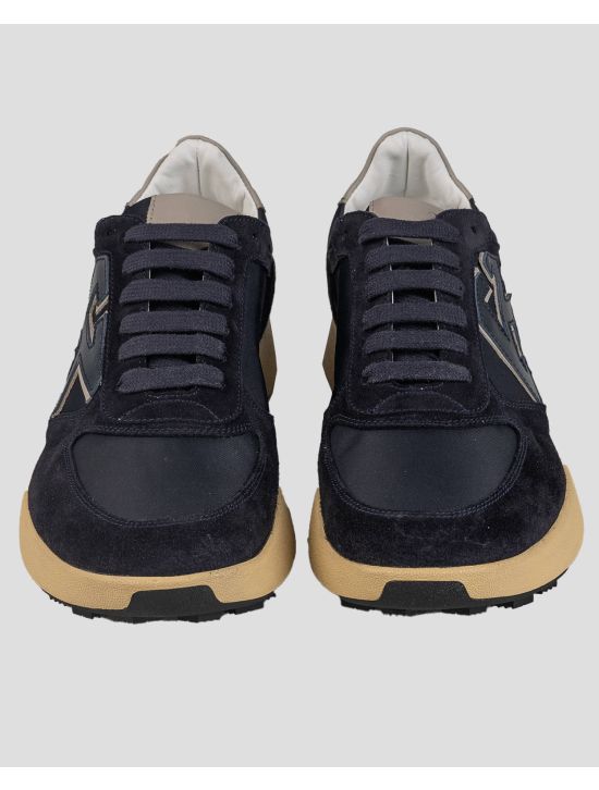 Kiton Kiton Blue Leather Suede Pl Sneakers Blue 001