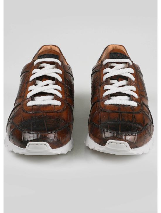 Kiton Kiton Brown Leather Crocodile Fur Sheepskin Sneakers Brown 001