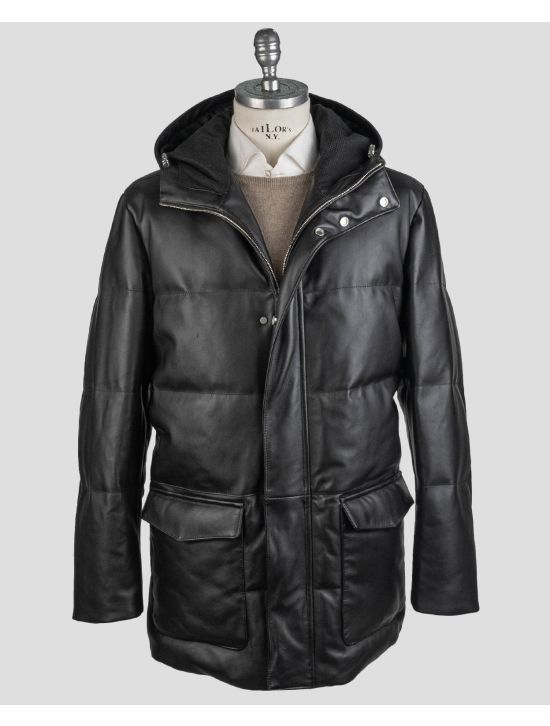 Kiton Kiton Black Leather Vicuna Perù Coat Black 000