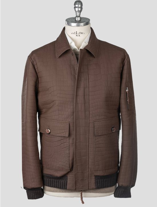 Kiton Kiton Brown Leather Crocodile Cashmere Vicuna Coat Brown 000