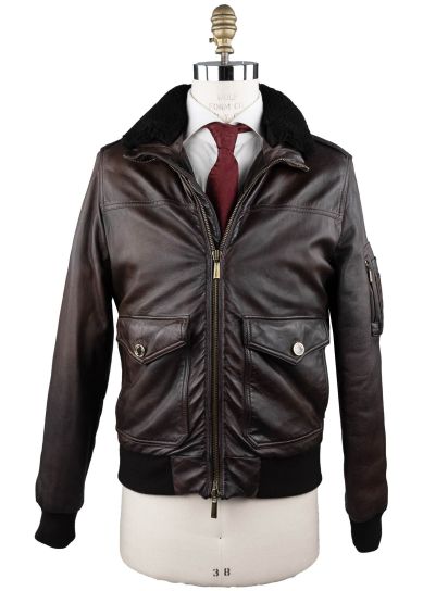 MooRER Brown Leather Goat Sheepskin Collar Coat | IsuiT