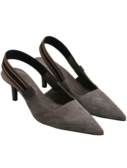 Brunello Cucinelli - Charcoal Brown Raffia Net Embellished V
