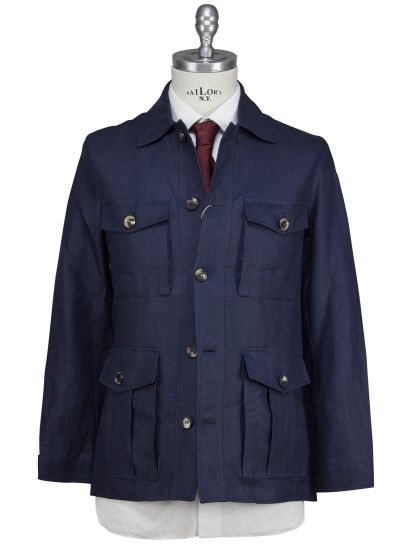 LUIGI BORRELLI コットンジャケット ダブル ネイビー L相当 Luigi Borrelli Blue Linen Coat | IsuiT