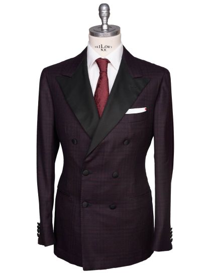 Kiton Burgundy Black Cashmere Double Breasted Smoking Blazer