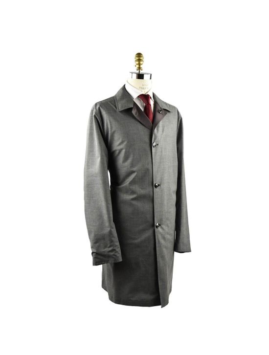 Kiton KITON Grey Brown Cotton Silk Overcoat Gray/Brown 001 Kiton KITON Grey Brown Cotton Silk Overcoat Gray/Brown 001