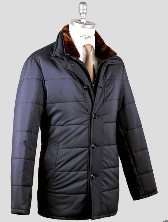 Barba Napoli Barba Napoli Blue Pl with Beaver Collar Coat Blue 001