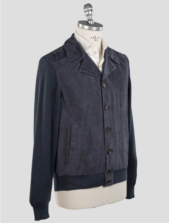 Brunello Cucinelli Brunello Cucinelli Blue Leather Cotton Coat Blue 001