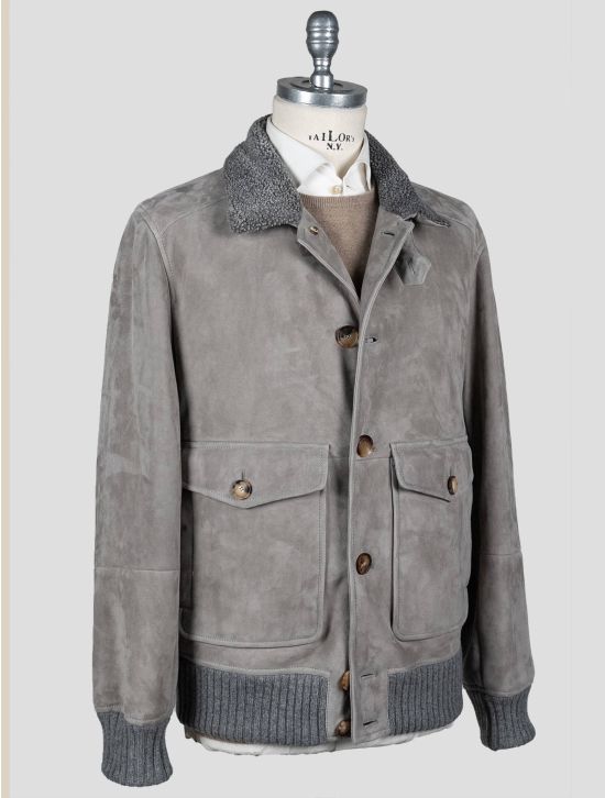 Brunello Cucinelli Brunello Cucinelli Gray Leather Suede Sheepskin Coat Gray 001